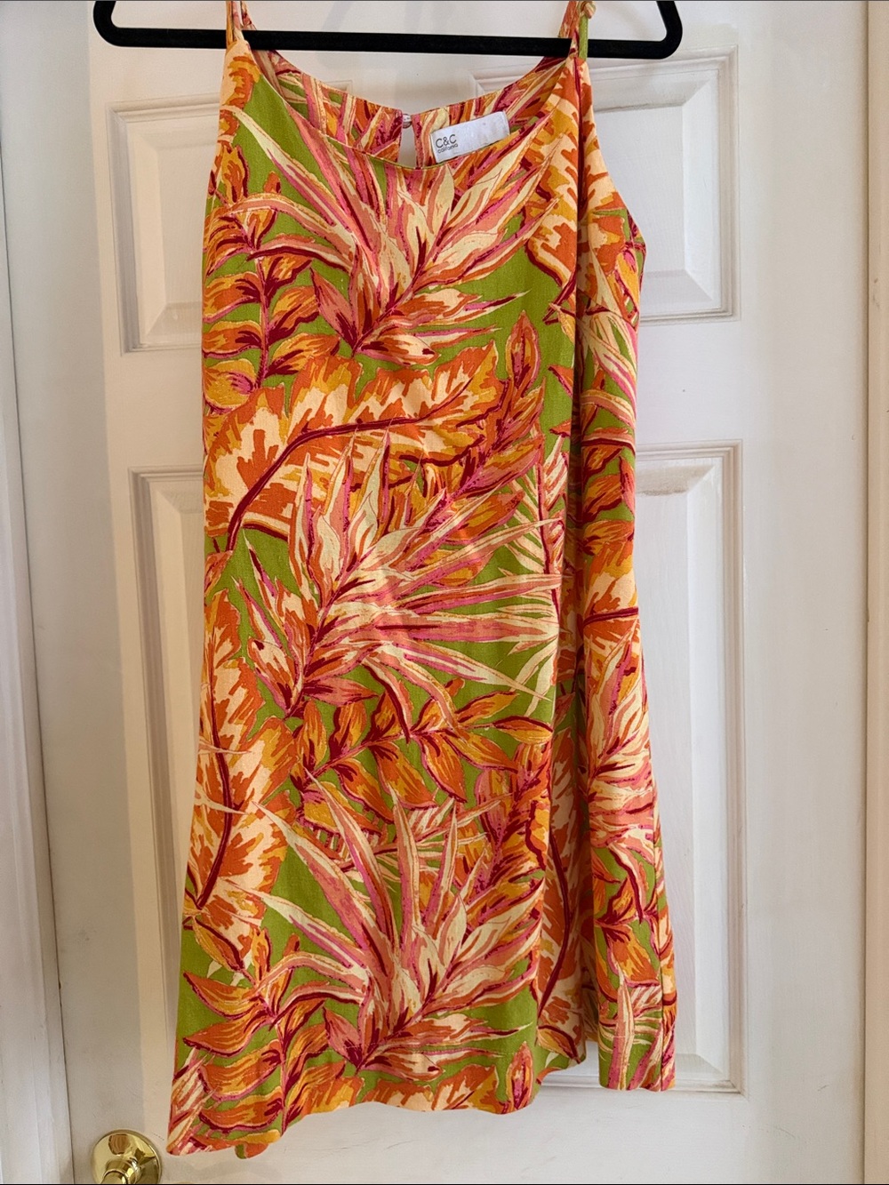 C&C California Tropical Print Slip Dress - Green, Pink & Orange size M